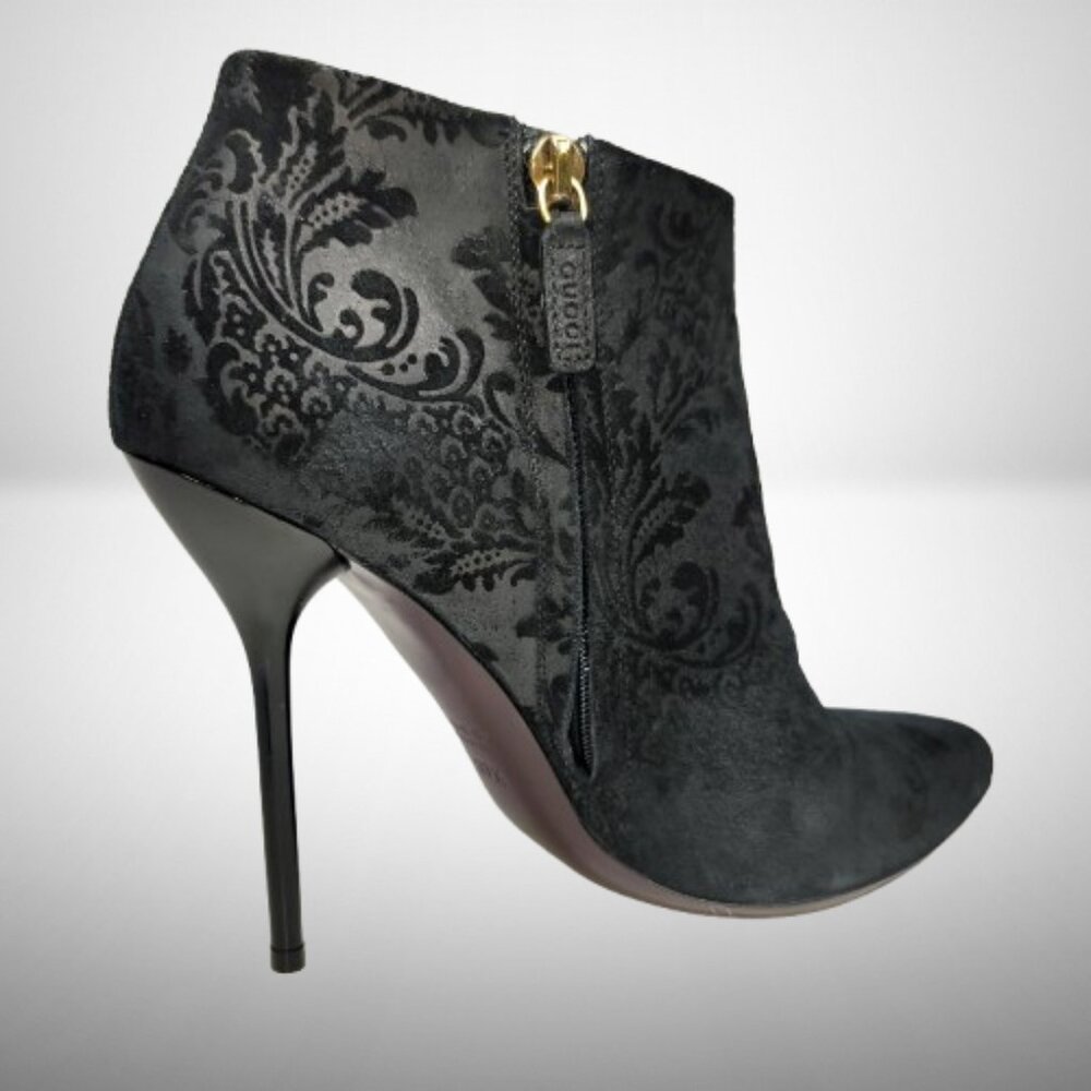 Gucci Black Embossed Suede Ankle Boots - Size 37.5 - Picture 4 of 13
